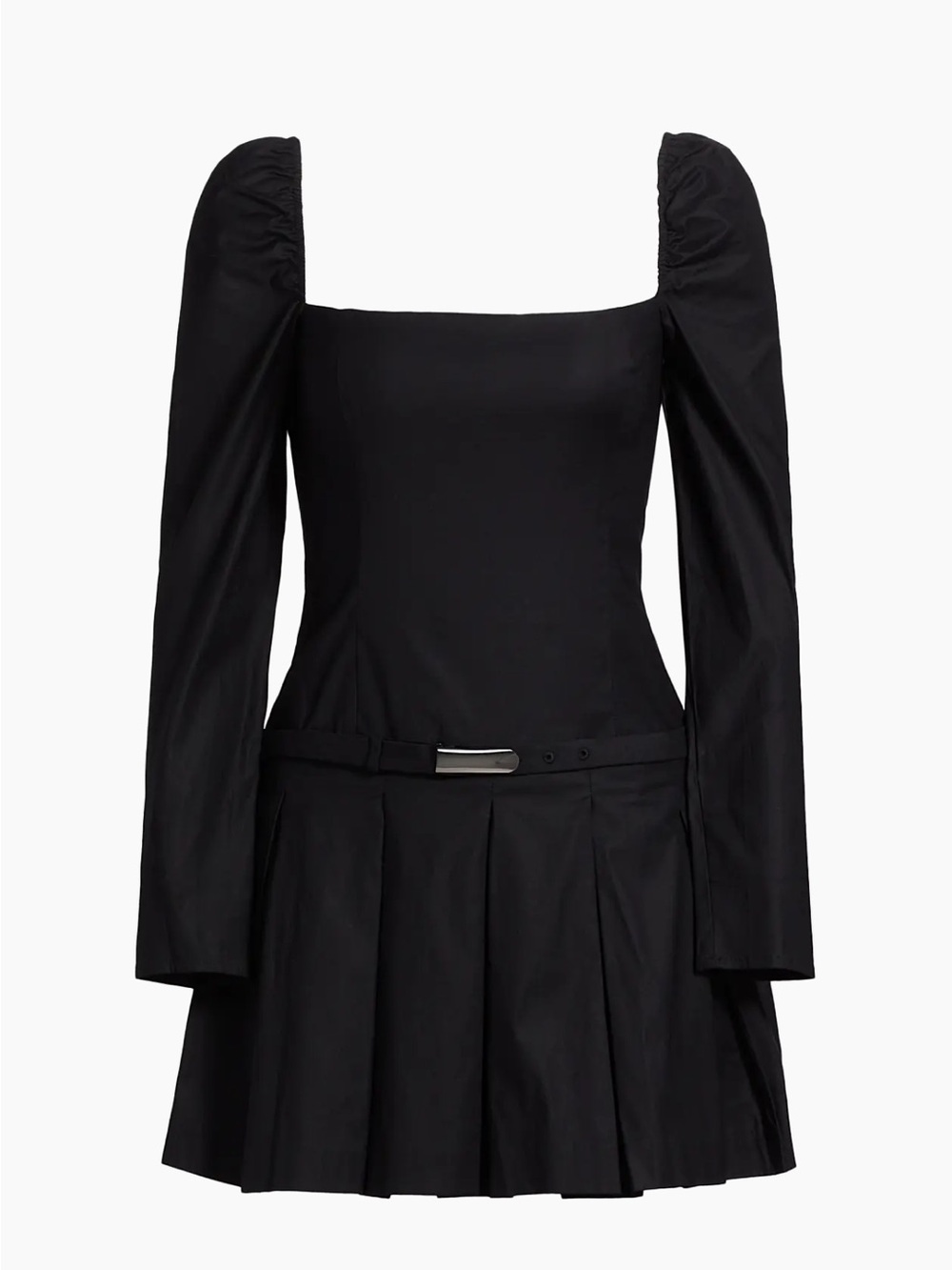 Reformation Luella Dress Black Long Sleeve Square Neck Mini Belted 6 NWT